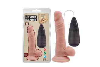 Телесный вибратор с мошонкой на присоске 7 Inch Beginners Dildo Vibrator - 18,6 см.