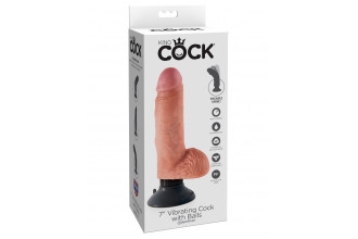 Телесный вибратор с мошонкой и съемной присоской 7 Vibrating Cock with Balls - 17,8 см.