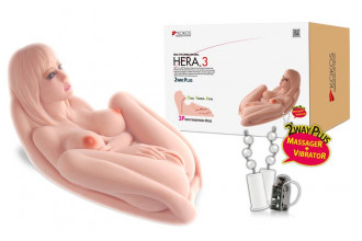 Реалистичный торс-девушка Hera 3 с тремя тугими отверстиями, вибрацией, ротацией и голосом