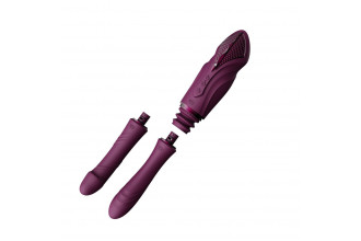 Фиолетовая секс-машина с функцией нагрева, насадками и присоской Sesh