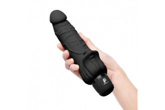 Черный вибратор-реалистик с клиторальными лепестками 7 Realistic Vibrator - 21,5 см.