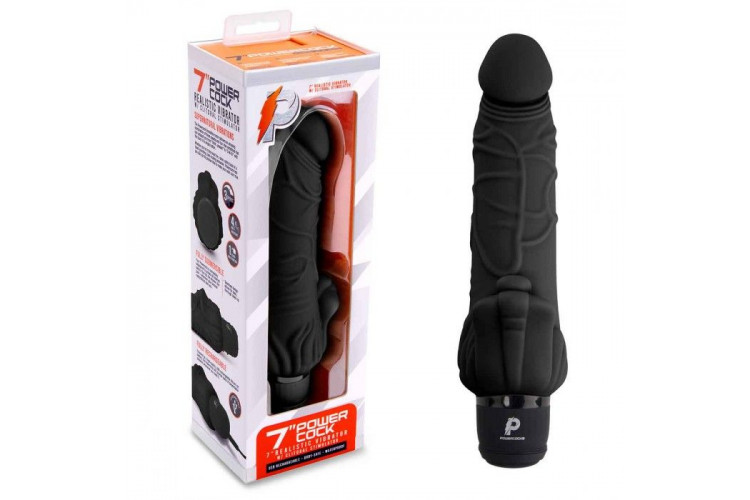 Черный вибратор-реалистик с клиторальными лепестками 7 Realistic Vibrator - 21,5 см.