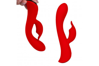 Красный вибромассажер-кролик 5 Silicone Bunny Love - 19,1 см.