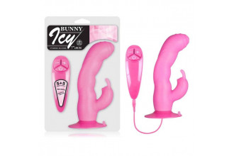 Розовый вибратор с клиторальным стимулятором BUNNY ICY - 18 см.