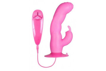 Розовый вибратор с клиторальным стимулятором BUNNY ICY - 18 см.