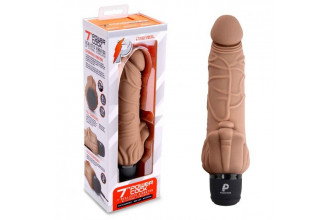 Кофейный вибратор-реалистик с клиторальными лепестками 7 Realistic Vibrator - 21,5 см.