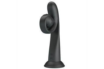 Черный вибратор на присоске с закрученным клиторальным отростком - 20 см.