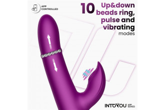 Фиолетовый интерактивный вибратор-кролик с кольцом из бусин и пульсацией Sendel