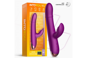 Фиолетовый интерактивный вибратор-кролик с кольцом из бусин и пульсацией Sendel