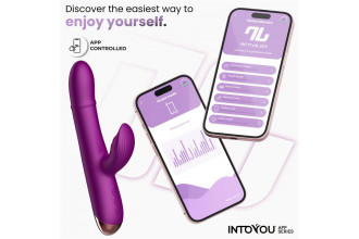 Фиолетовый интерактивный вибратор-кролик с кольцом из бусин и пульсацией Sendel