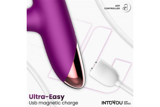 Фиолетовый интерактивный вибратор-кролик с кольцом из бусин и пульсацией Sendel