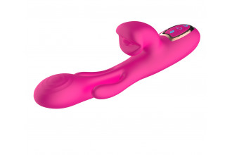 Розовый вибратор со стимуляцией клитора и фингерингом - 23,5 см.