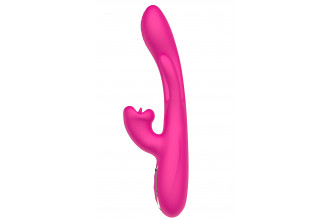 Розовый вибратор со стимуляцией клитора и фингерингом - 23,5 см.