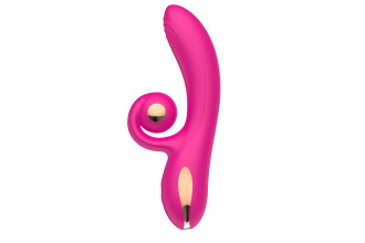 Розовый вибратор-кролик с функцией вращения ствола