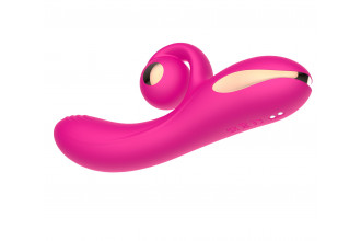 Розовый вибратор-кролик с функцией вращения ствола