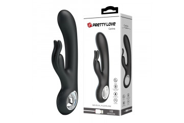 Чёрный вибромассажер с клиторальным отростком Carina - 19 см.