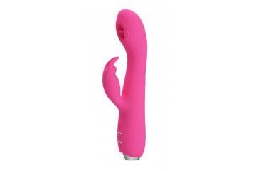 Розовый вибромассажер-кролик Rachel с имитацией оральных ласк - 19,9 см.