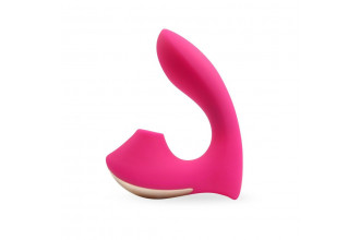 Розовый L-образный вибромассажёр с вакуумной стимуляцией 3,5’’ Silicone Billow Suction Lover