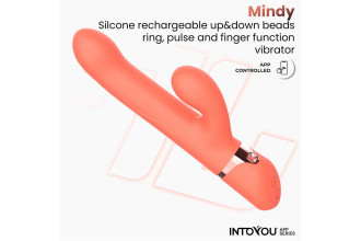 Коралловый вибратор-кролик с кольцом из бусин и имитацией фингеринга Mindy Коралловый вибратор-кролик с кольцом из бусин и имитацией фингеринга Mindy