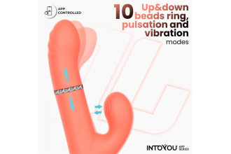 Коралловый вибратор-кролик с кольцом из бусин и имитацией фингеринга Mindy Коралловый вибратор-кролик с кольцом из бусин и имитацией фингеринга Mindy