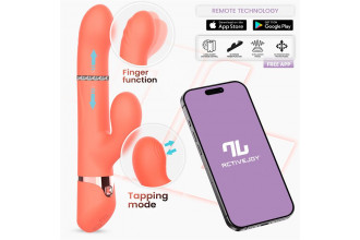 Коралловый вибратор-кролик с кольцом из бусин и имитацией фингеринга Mindy Коралловый вибратор-кролик с кольцом из бусин и имитацией фингеринга Mindy