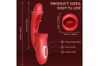 Красный вибратор с функциями фингеринга и лизания - 25,1 см.