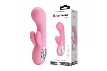 Нежно-розовый вибратор Chris с клиторальным отростком - 15,4 см.