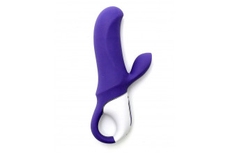 Фиолетовый вибратор Satisfyer Magic Bunny с клиторальным отростком - 17,6 см.
