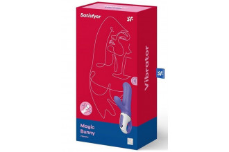 Фиолетовый вибратор Satisfyer Magic Bunny с клиторальным отростком - 17,6 см.