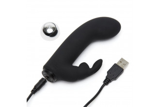 Черный вибратор с клиторальным отростком Greedy Girl Mini Rabbit Vibrator - 14 см.