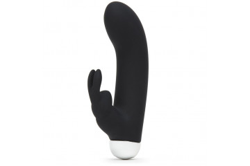 Черный вибратор с клиторальным отростком Greedy Girl Mini Rabbit Vibrator - 14 см.