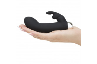 Черный вибратор с клиторальным отростком Greedy Girl Mini Rabbit Vibrator - 14 см.