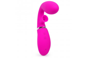 Ярко-розовый вибромассажёр с клиторальным отростком Magic Finger - 29 см.