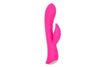 Ярко-розовый вибромассажер-кролик 5 Silicone Ripple Passion - 19,1 см.