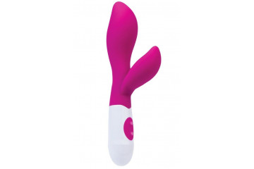 Ярко-розовый вибратор Lilu с клиторальным стимулятором - 20 см.