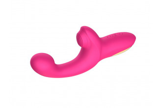 Розовый вибратор с функцией постукивания - 18 см.