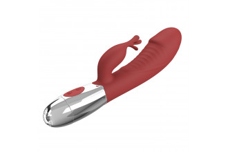 Красный вибратор со стимулятором клитора Rasmussen - 19,8 см.