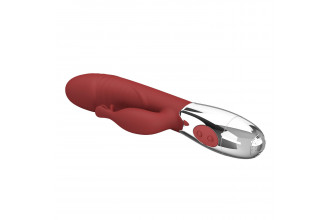 Красный вибратор со стимулятором клитора Rasmussen - 19,8 см.