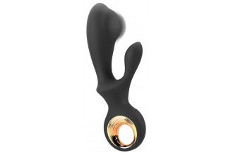 Черный вибратор-кролик с функцией расширения Inflatable Rabbit Vibrator - 18,3 см.
