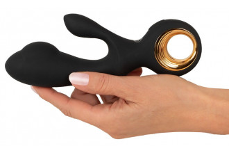 Черный вибратор-кролик с функцией расширения Inflatable Rabbit Vibrator - 18,3 см.