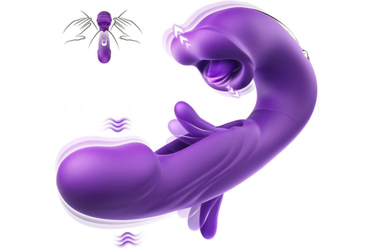 Фиолетовый вибратор с функциями фингеринга и лизания - 17,5 см. Фиолетовый вибратор с функциями фингеринга и лизания - 17,5 см.