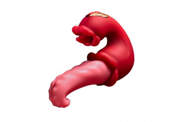 Красный вибратор-язык с вакуумной стимуляцией клитора