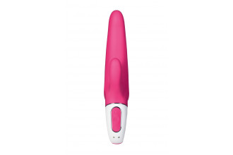 Ярко-розовый вибратор Satisfyer Mr. Rabbit с клиторальным отростком - 22,1 см.