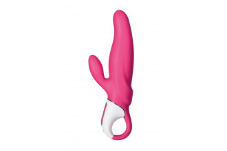 Ярко-розовый вибратор Satisfyer Mr. Rabbit с клиторальным отростком - 22,1 см.