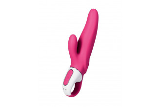 Ярко-розовый вибратор Satisfyer Mr. Rabbit с клиторальным отростком - 22,1 см.