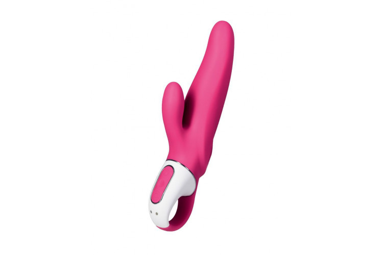 Ярко-розовый вибратор Satisfyer Mr. Rabbit с клиторальным отростком - 22,1 см.