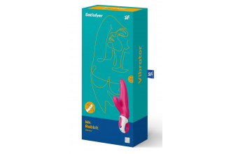 Ярко-розовый вибратор Satisfyer Mr. Rabbit с клиторальным отростком - 22,1 см.