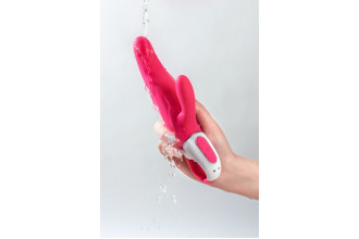 Ярко-розовый вибратор Satisfyer Mr. Rabbit с клиторальным отростком - 22,1 см.