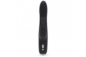 Черный вибратор с клиторальным отростком Greedy Girl Slimline Rabbit Vibrator - 22,8 см.