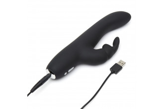Черный вибратор с клиторальным отростком Greedy Girl Slimline Rabbit Vibrator - 22,8 см.
